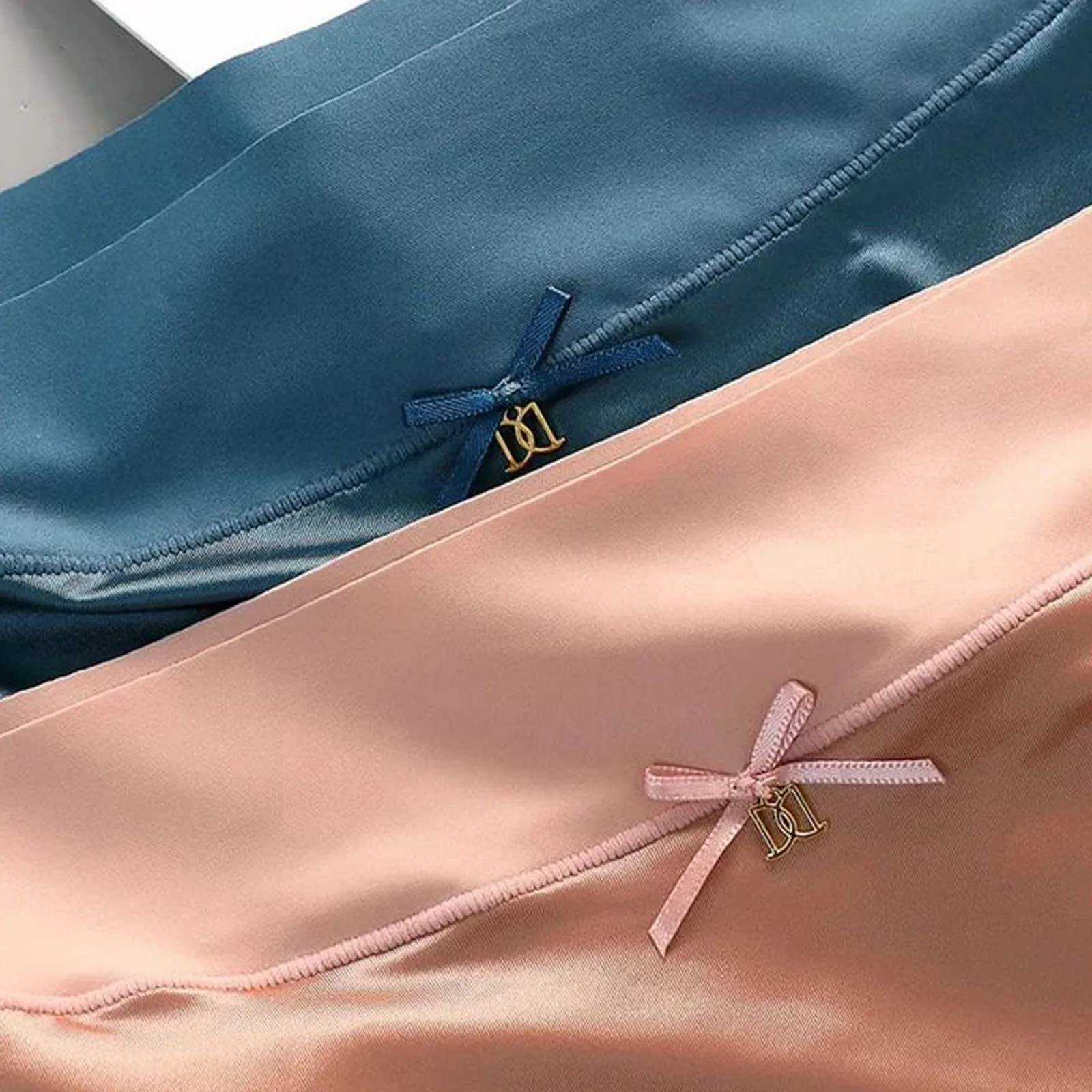 Womens Premium Satin Ice Silk Underpants Smoothy High Waist Panties Seamless Shaping Briefs Bowknot Ruffles Comfy Sleep Panties