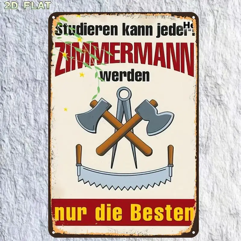 2D Flat,1pc,Retro VintageZimmermann Tool SignMetal Tin Sign, Pre-Drilled Holes, Suitable for Indoor, Garden,Outdoor, Toilet Deco
