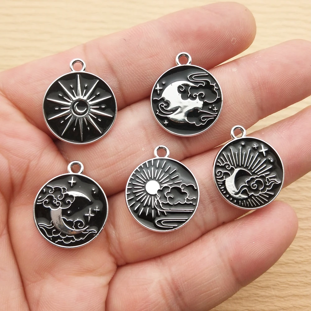 10pcs Sun Moon Cloud Charm for Jewelry Making Enamel Necklace Earring Bracelet Pendant Diy Accessories Alloy Metal White Plated