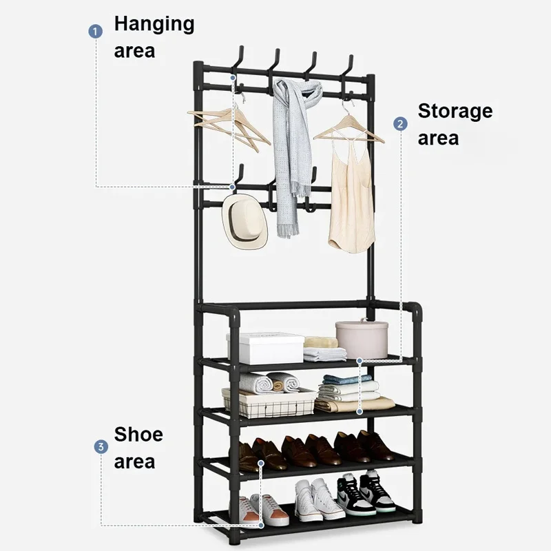 Clothes Hanger Shoes Organizer Entryway Integrated Coat Hat Rack Shoes Cabinet Handbag Storage Hanger Wardrobe Organizer