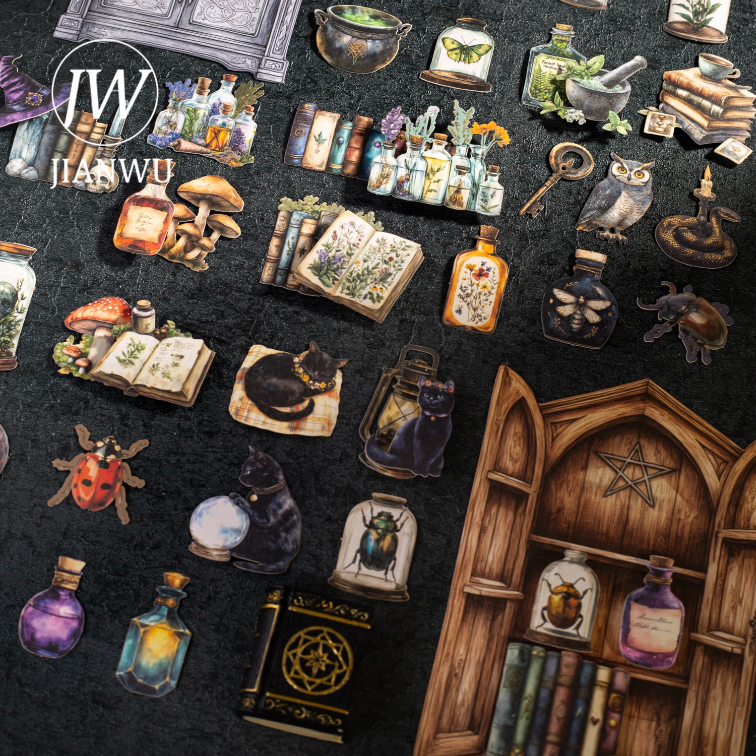 

JIANWU Magic Arbitrary Cabinet Series Vintage Butterfly Specimen Landscape Material Collage Sticker Creative Journal Stationery