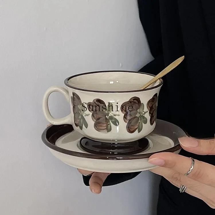 Medieval coffee saucer hand painted brown sonorous rose latte cup afternoon tea