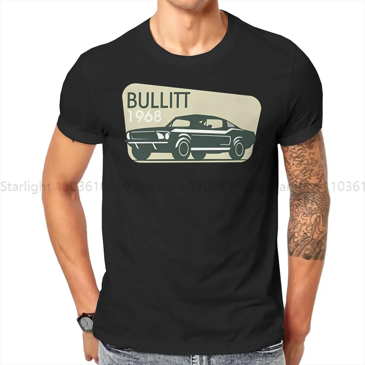 Vintage Silhouette With Retro Car Bullitt 1968 Unique TShirt Mustang Car Leisure T Shirt Summer T-shirt For Men Women