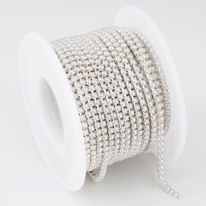 2mm 3mm 10yards Gold Perle Strass Tasse Kette Glas Dense Strass ABS Perle Kette Trim Bekleidung Tasse kette Für Bekleidung