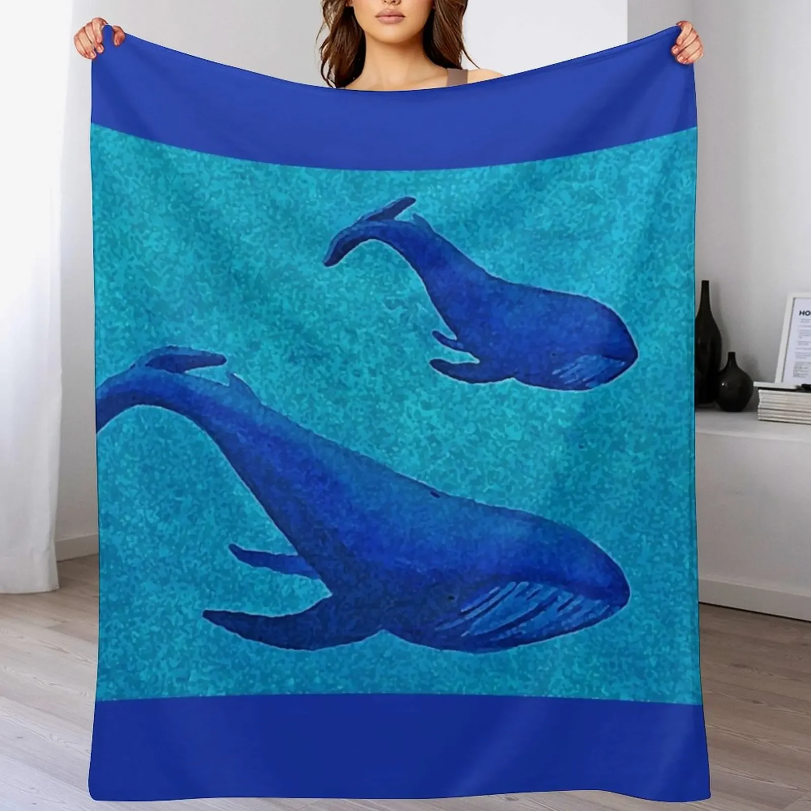 Water Blot Blue Whale Mother and Baby Throw Blanket anime Large Custom Blankets