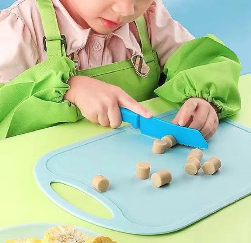 Beschäftigt Kind Farbe Kunststoff Mini sicher Küchenmesser und Gabel mit Lebensmittel platte Schneide brett York Set Baby so tun, als ob Koch werkzeug Utensil