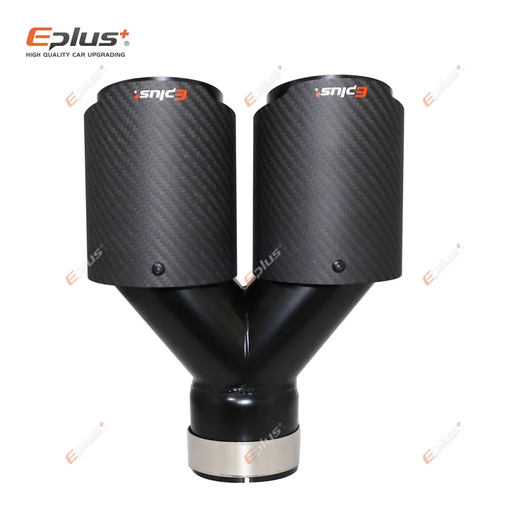 EPLUS Car Y Shape Carbon Fiber Matte Muffler Tip Double Exit Exhaust Pipe Mufflers Nozzle Decoration Universal Stainless Black