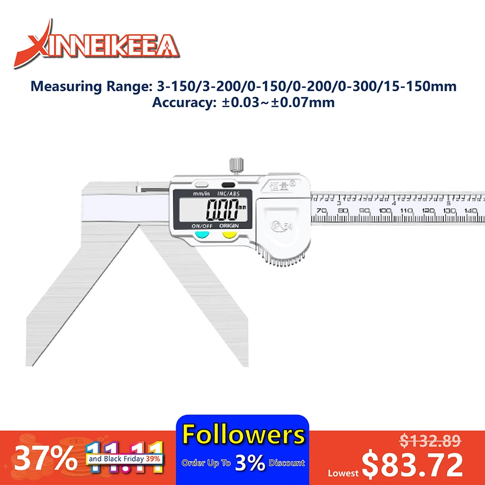 External Arc Radius Electronic Caliper Single Tip Groove Thickness Measurement Disc Surface Soft Material Thickness Caliper 150