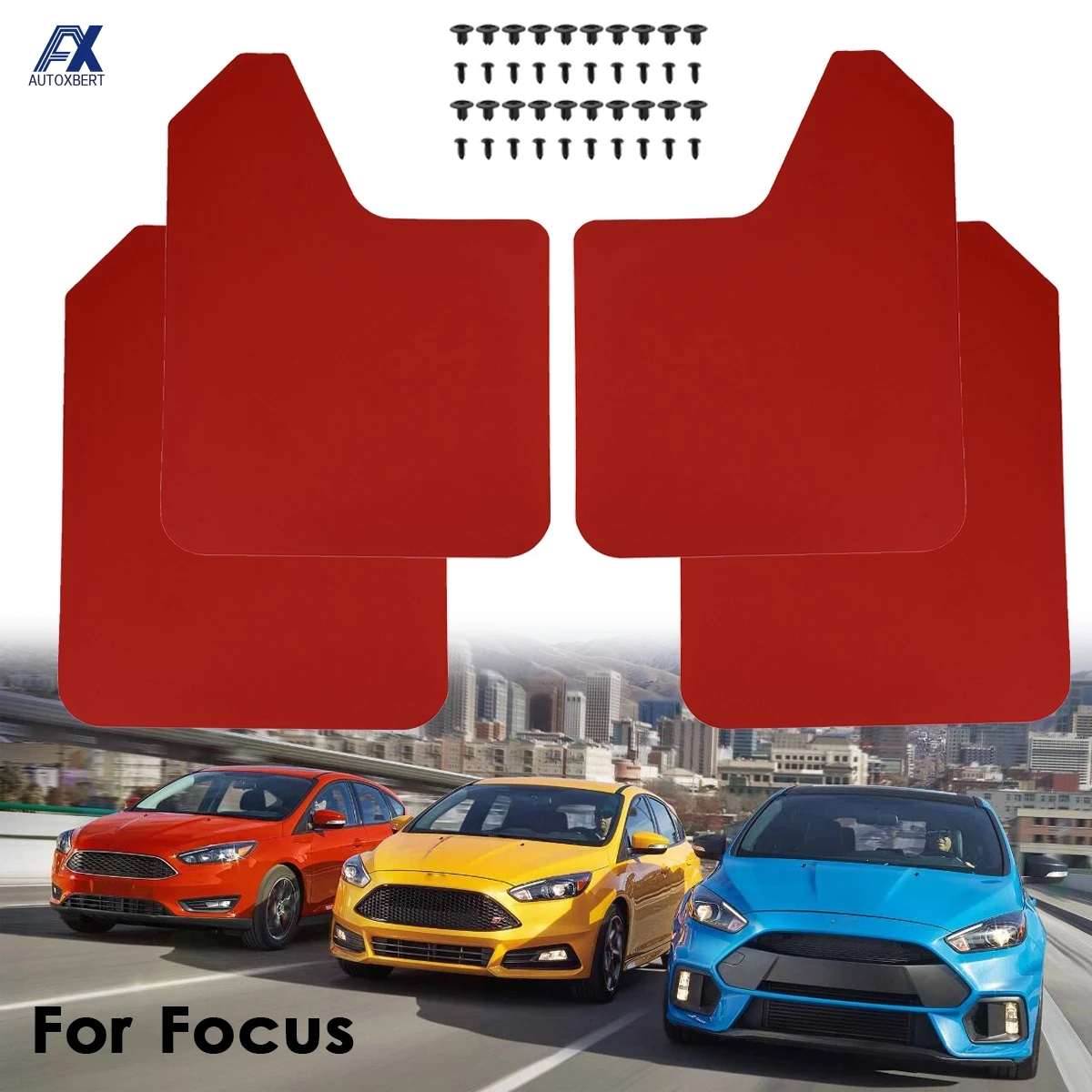 For Focus ST RS SE Mk2 MK3 Mk3.5 MK4 2 3 4 ST170 ST225 ST250 Set Red Mud Flaps Mudflaps Splash Guards Mudguards Fender Flares