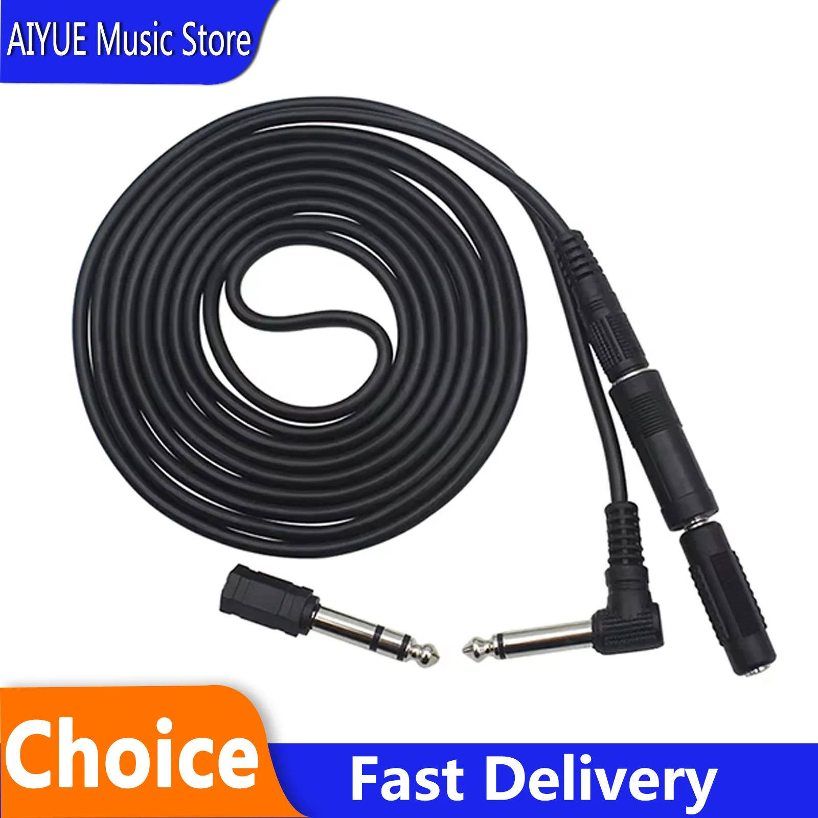  Guitar Audio Cable  6.35 3.5mm Plug 3m Connecting Line Electric Bass Keyboard Instrument Noise Reduction Shield Connector