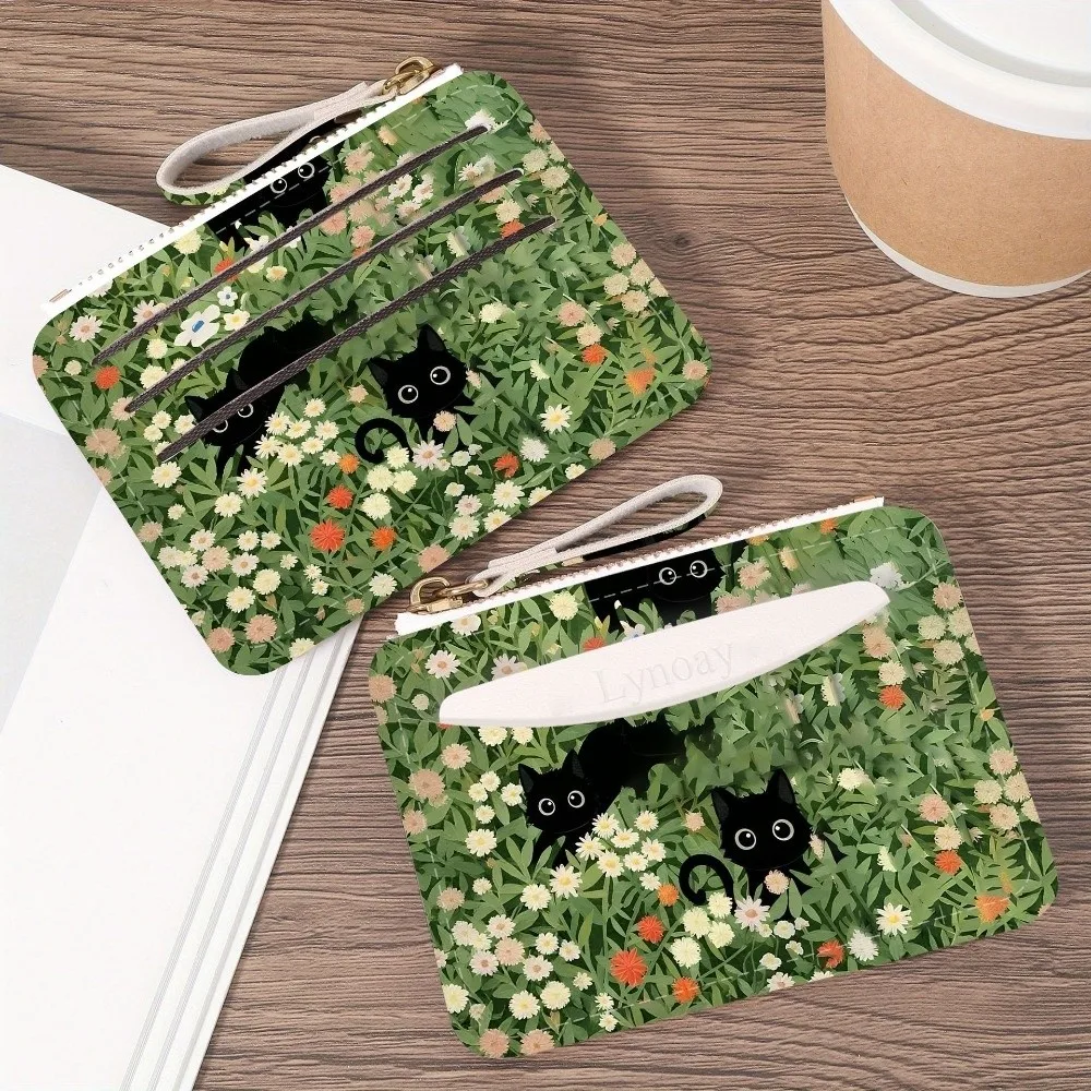 New PVC Cat Credit Card Holder Slim Water-resistant Zipper Wallet Portable Multiple Slots Card Case for Women Girls