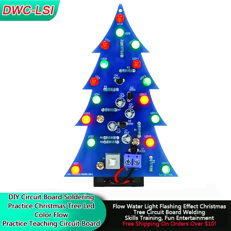 Christmas Tree Led Color Flow Circuit Board Welding Practice Board Welding Kit DIY Practice Teaching Circuit Board