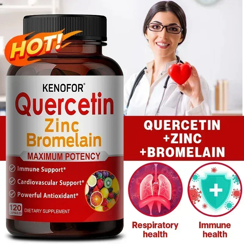 Premium Quercetin Capsules - High Purity, Containing Bromelain, Zinc, Cardiovascular, Respiratory, Immune Antioxidant for Adults