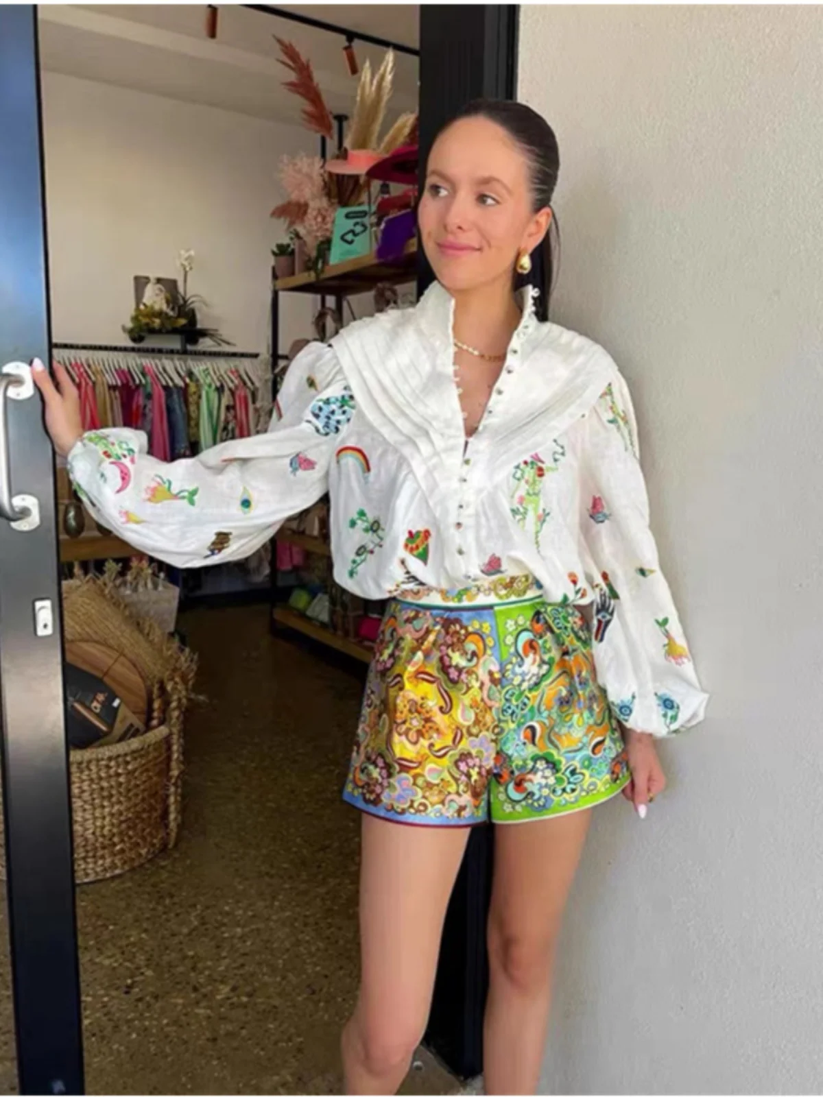 

Весенне-летний повседневный комплект из топа и orts с морским принтом, женский персонализированный ансамбль из полиэфирной ткани