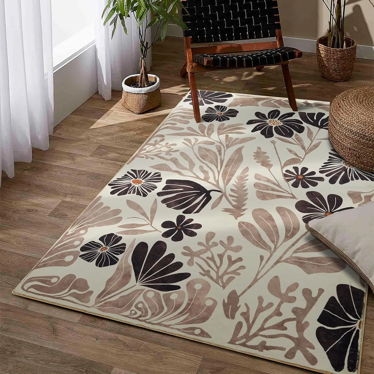 Living Room Carpet Machine Washable Foldable Large Area Mat Bedroom Bedside Floor Mats Plant Flower Style Home Decoration Rug