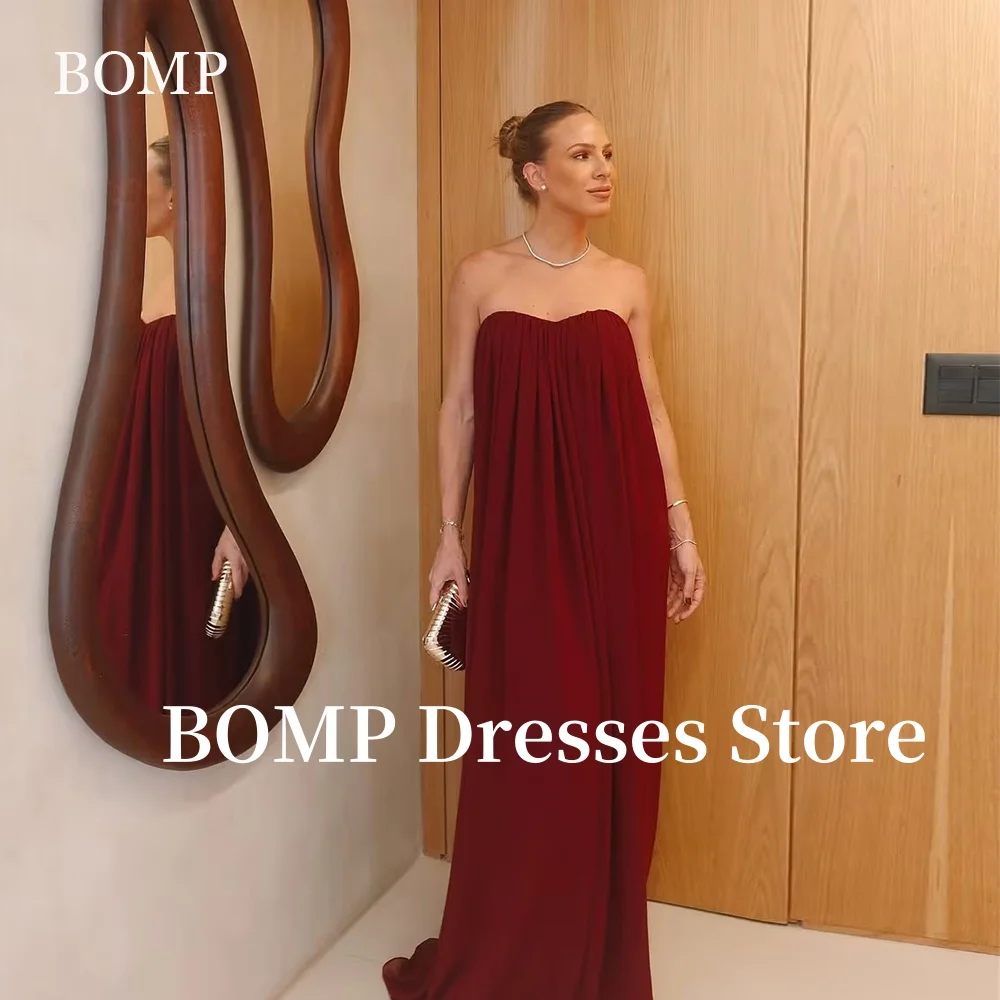 

BOMP Dark Red Evening Dresses Wedding Party Straight with Scraf Chiffon Prom Gowns Customized Vestidos Novias Boda