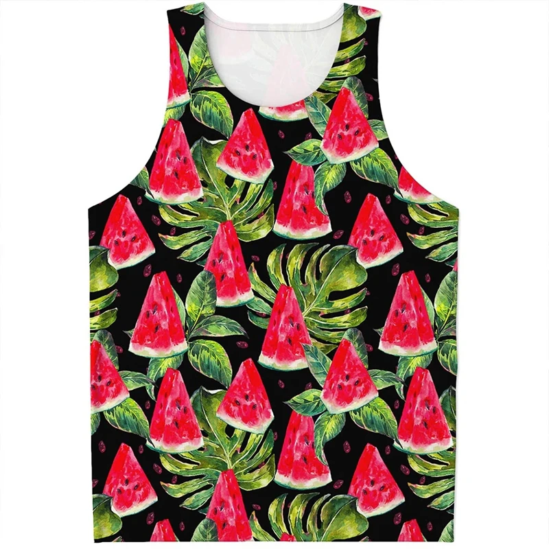 Fruit Graphic Tank Top For Men 3D Print Sleeveless Tshirt Watermelon Pattern Tops Paint Vest Hawaii Tank Tops Man Braces T-shirt