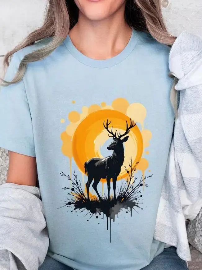 

Узор лося, милая и уникальная, женская футболка большого размера, футболка с рисунком Y2k, милый кролик с ручной росписью, летний топ в корейском стиле, 2025 г.