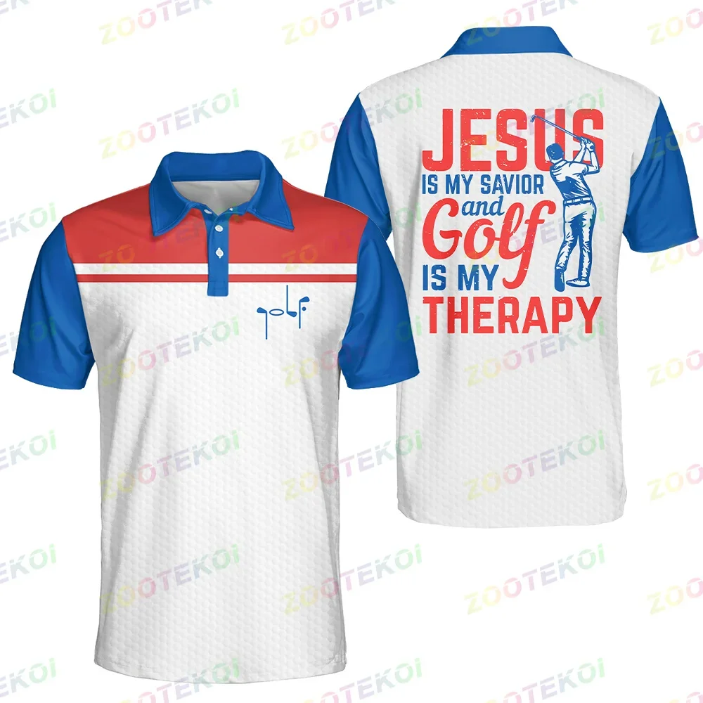 

Polo Shirts Casual Long Short Sleeves Jesus Is My Savior And Golf Is My Therapy Short Sleeve Polo Shirt For Men