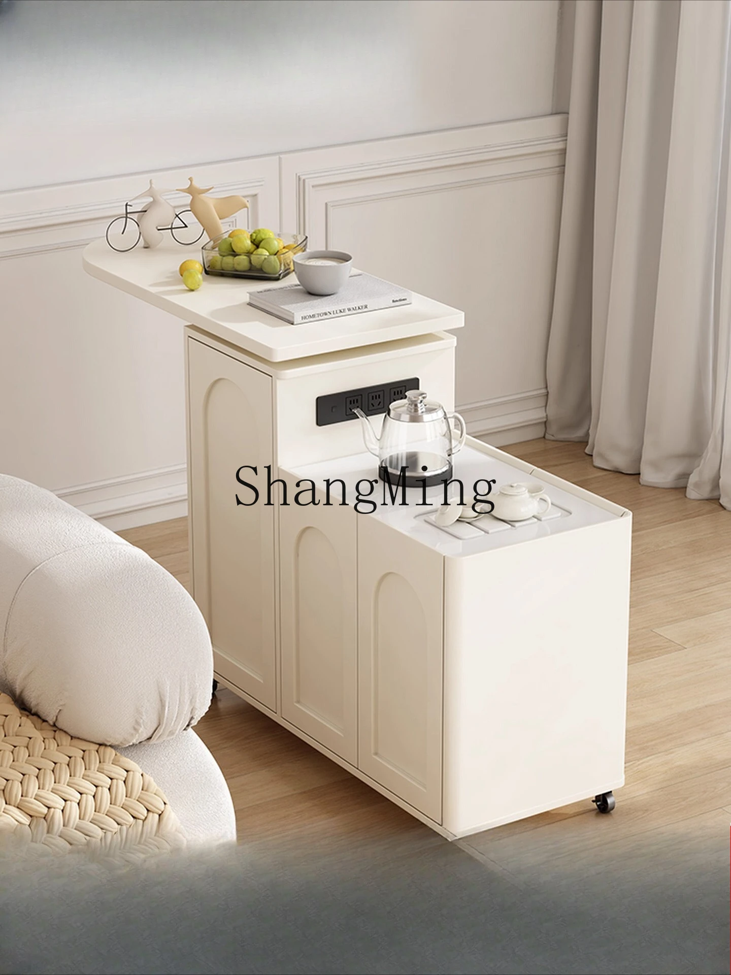 ZYYremovable café avec roulettes salon canapé petite table basse table à thé armoire latérale créative avancée crème