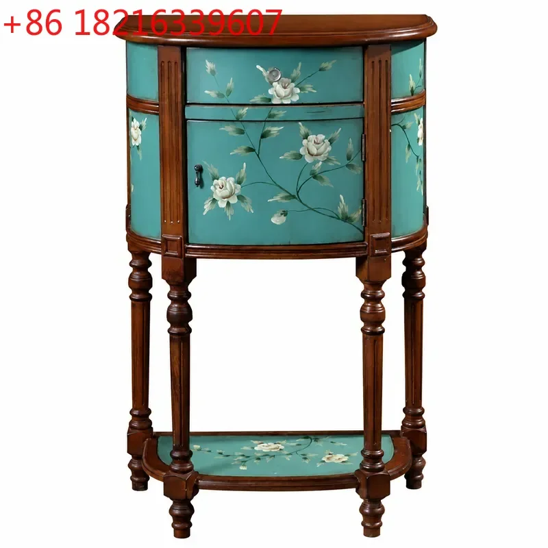YAO American Rural Semicircular Entrance Cabinet Painted Hallway Storage Decorative Tall Narrow Console Table for Living Room