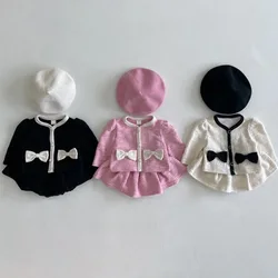 2024 autunno nuova neonata vestiti a maniche lunghe Set neonato carino fiocco Cardigan cappotto + mezza gonna 2 pezzi vestito ragazze abiti dolci