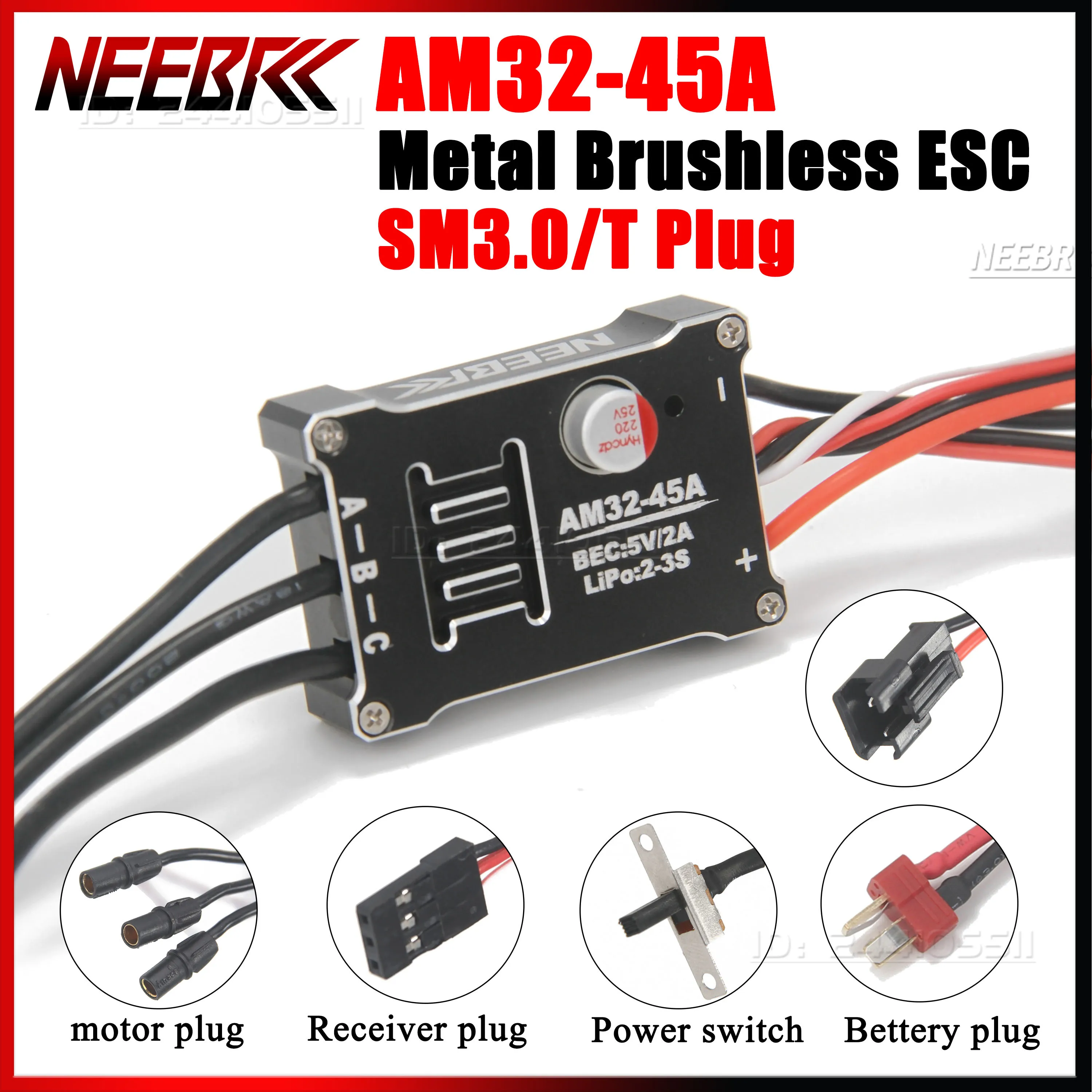 

NEEBRC AM32-45A Metal Case Brushless ESC Speed Controllers SM3.0/T Plug for RC Cars 1:18 1:12 Climbing Off Road Vehicle Parts