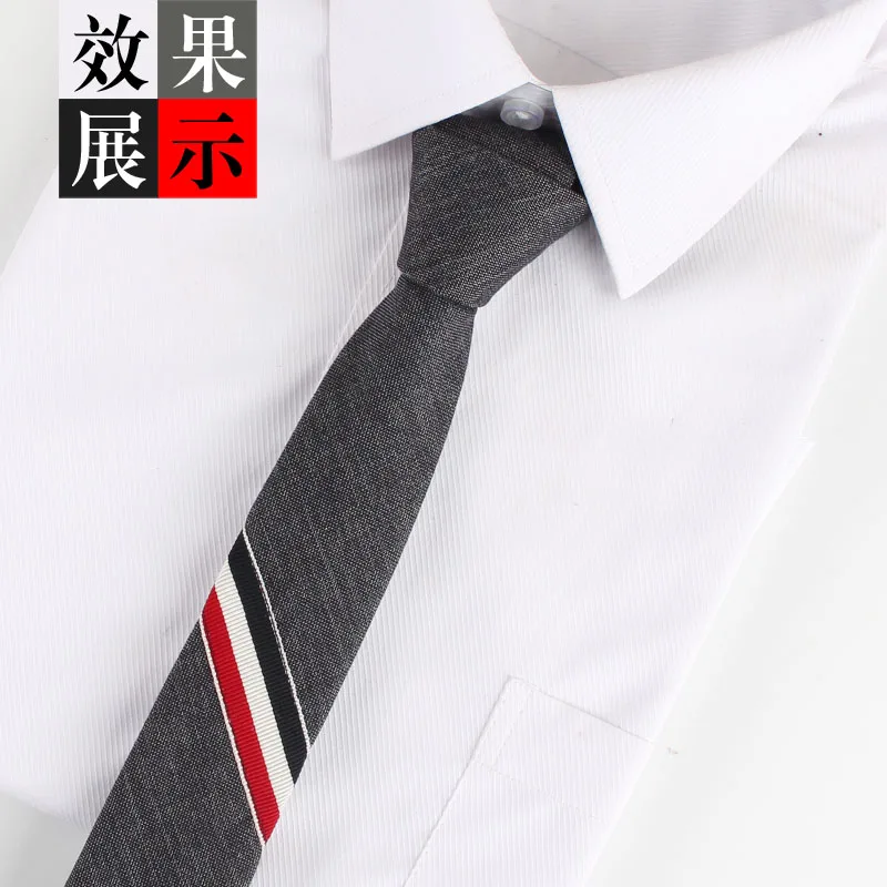 Narrow Three-Color Stripe Tie Korean Style Men Women Formal Wedding Casual College Black Grey Cool Necktie Fashion Accessory