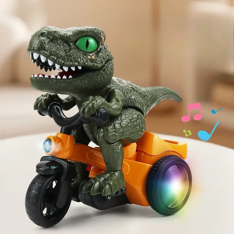 Electric Dinosaur Toy Car Stunt Spinning Tricycle with Lights and Music for Boys