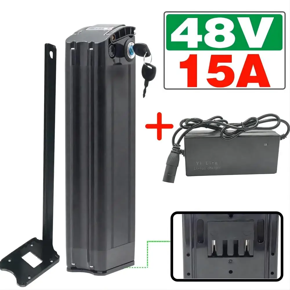 36V 48V 15ah 30ah Silver Fish Style Electric Bike Battery 48V Lithium Battery with Aluminum Case Anti-theft Lock