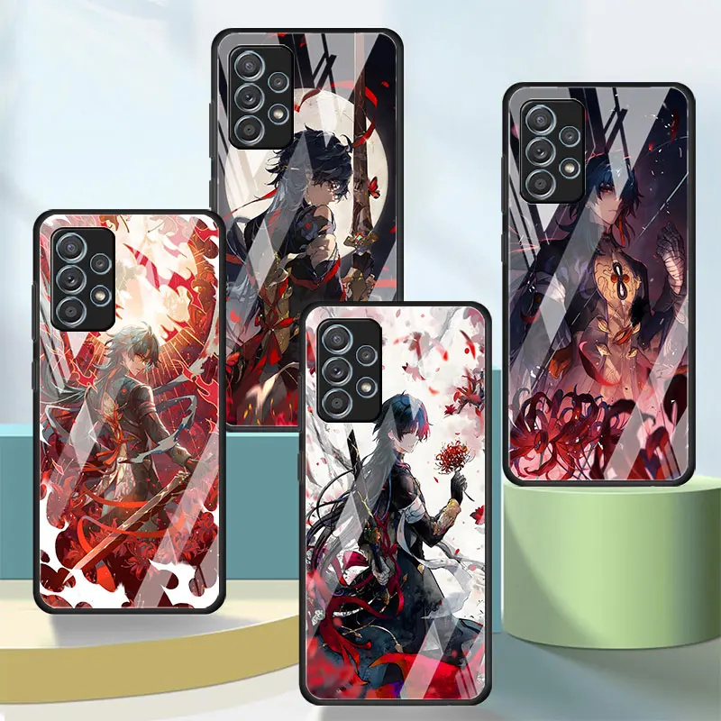 Black Phone Case for Samsung Galaxy A16 A27 A54 A34 A12 A14 A33 A15 A21s A53 A55 A35 A51 Tempered Glass Cover Blade Star Rail