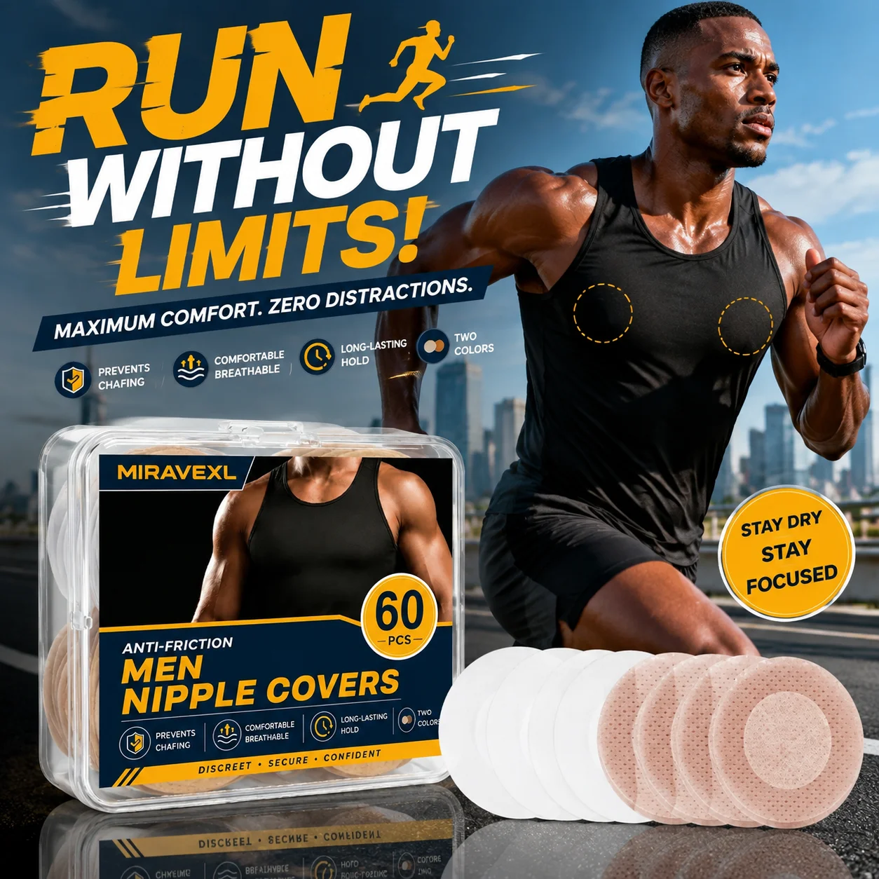 60Pcs Men Nipple Covers Anti-Friction Runner Patches Sweatproof Breathable Sports Nipple Shield for Marathon Gym Workout Protect