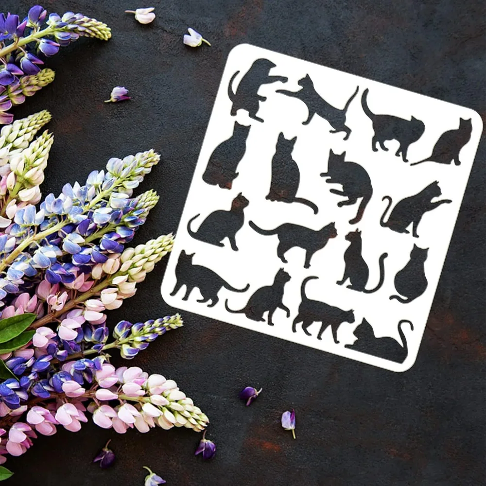 Cat Drawing Stencil 11.8x11.8inch Reusable Painting Template - DIY Craft Cute Pattern for Wall Furniture Wood and Paper view 3