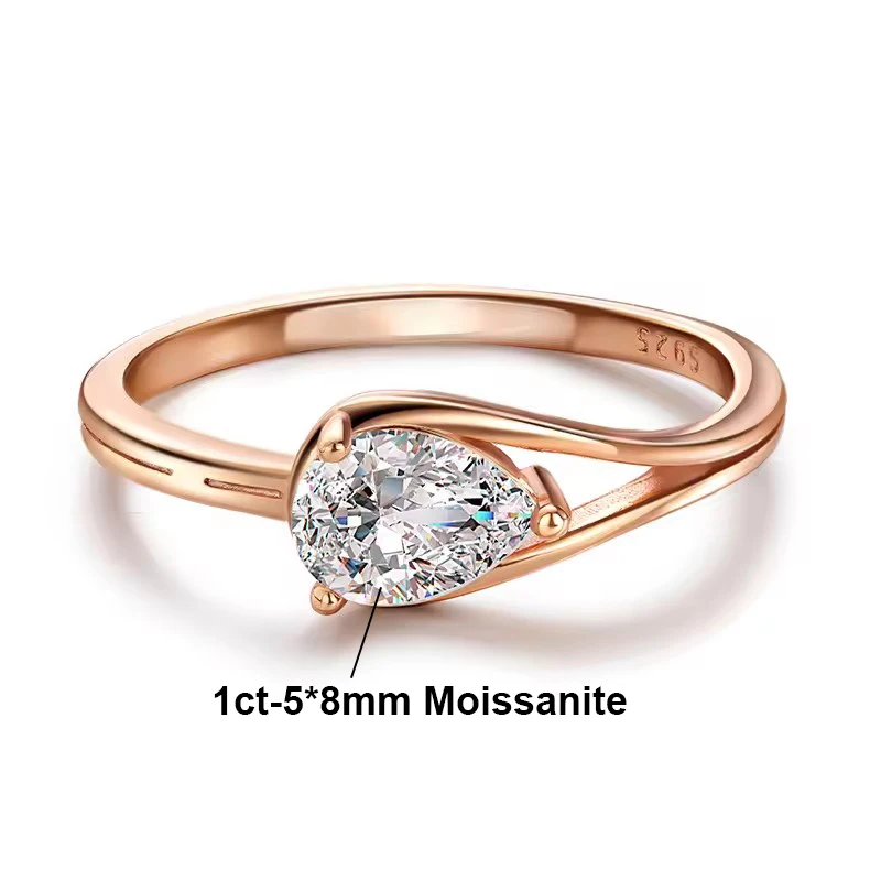 BXINY 1CT Pear Moissanite Ring Sterling Silver White 3
