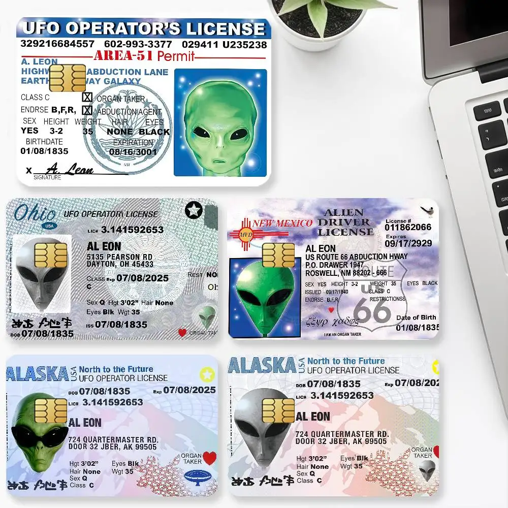 UFO Credit Card 4PCS Anti-scratch Waterproof Stickers for Bank Debit Decorative Protection Bus Subway