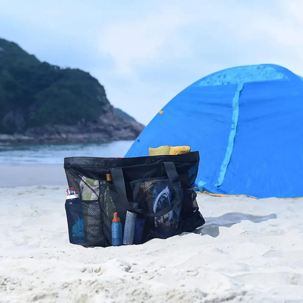 Lightweight Travel Organizer Beach Bag with Multi Pockets Hollow Mesh Sand-proof Design Capacity Storage for Sunglasses