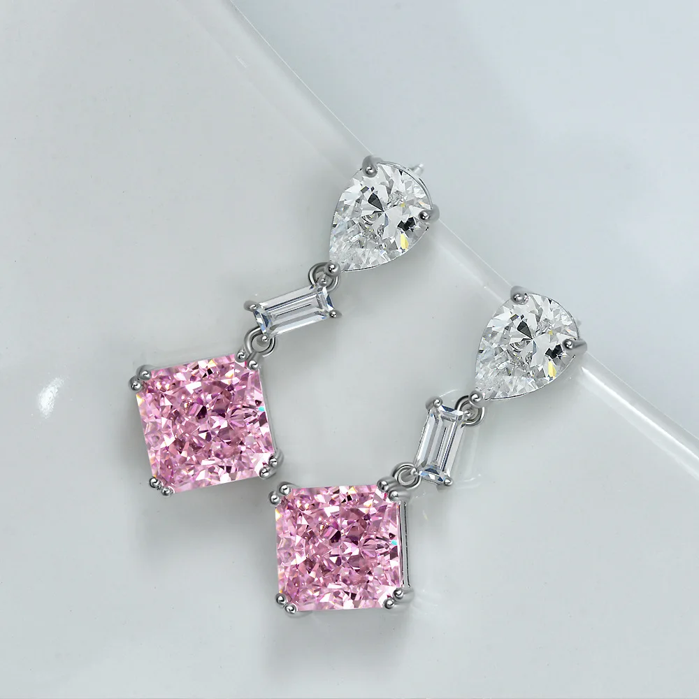 Luxury 5ct Square High Carbon Diamond Earrings Icy Cut S925 Silver Statement Exquisite Jewelry Cocktail Party Gift Free Shipping