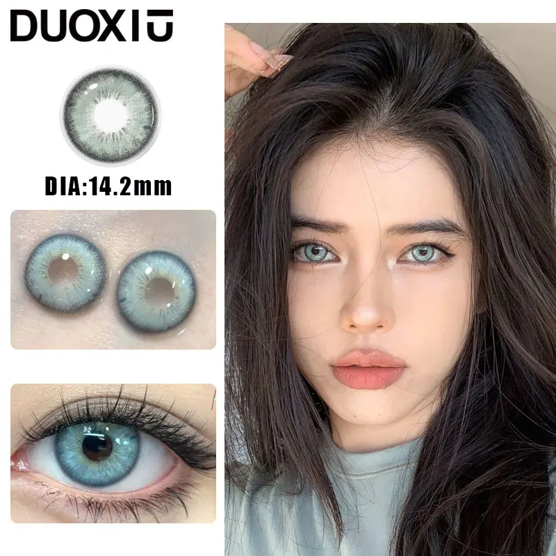 DuoXiu-Lentes de Contato para Cor dos Olhos, Lentes Esclera Azul Verde, Grau Prescrição, 0.0.00 a-8.00, Alunos de Beleza, 1 Par