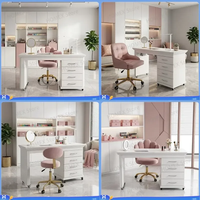 Modern Manicure Table with Dust Collector Nail Desk Station Storage Cabinet for Salon Professional Nail Tech Furniture