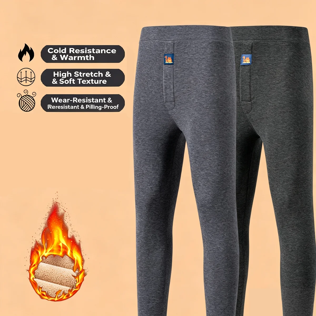 Thickened Winter Fleece-Lined Men's Pants Warm Protection Waist Elastic Knee Pads Cotton Quilted Trousers For Middle-Aged Men