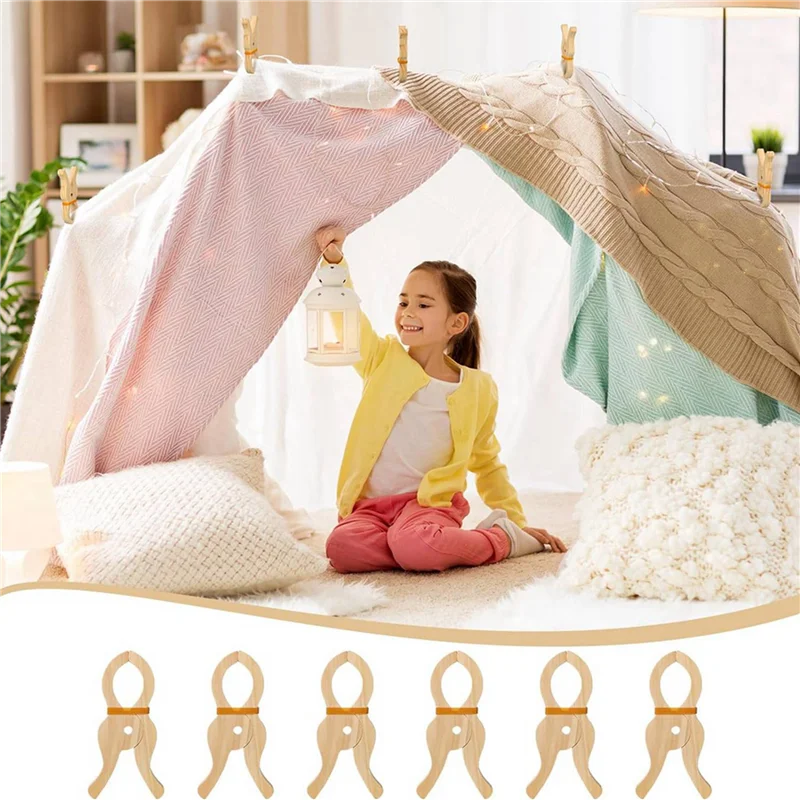 AB30-12 Pcs Wooden Play Clip Handmade Giant Clip Toys Wooden Clips For Curtains, Wardrobes, Balcony,Creative Wooden Clips