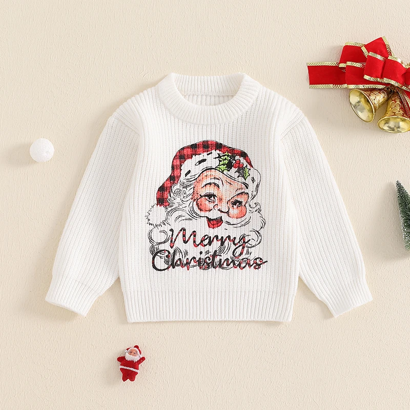 

VISgogo 0-3 Years Toddler Girls Boys Sweater Christmas Clothes Letter Santa Print Crew Neck Long Sleeve Kids Pullovers Fall Tops