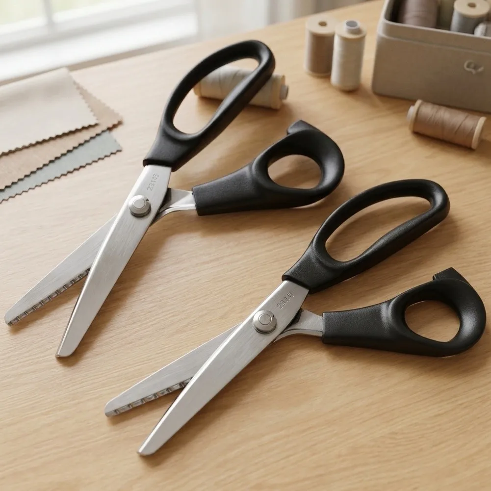 3 Pcs Zigzag Edge Fabric Shears Set Contoured Finger Rings Clean Cut Cloth Trimming Tool Sewing Quilting Handcraft DIY Supply