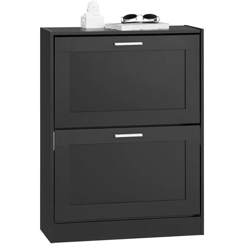 

Small Shoe Storage Cabinet , Slim Shoe Rack Entryway, Narrow Shoe Organizer 2 Flip-Drawers for Front Door Entrance Hallway,