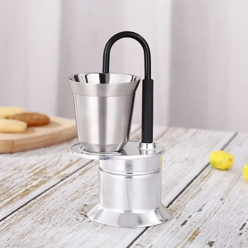 Single Tube Moka Pot 50ML Aluminum 1 Cup Coffee Pot Stovetop Italian Coffee Maker Espresso Utensils Outdoor Travel Coffeeware