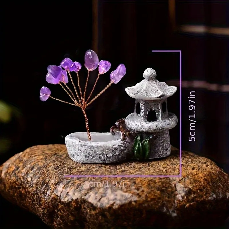 1pc Crystal Lucky Tree Landscape Statue Ornament, Miniature Stone Tree Home Decor Small Potted Plant, Handmade Craft Small Gift