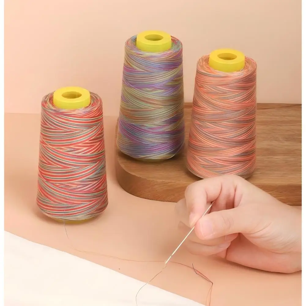 Variegated Sewing Thread 402 Polyester Sewing Thread Rainbow Multi Tone Dyed Cone Yarn Embroidery Overlock Garment DIY Craft