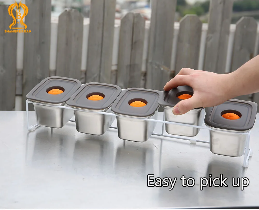 SHANGPEIXUAN Seasoning Pizza Topping Station Stainless Steel Condiment Container for Fridge Storage Pizza Ingredients Container