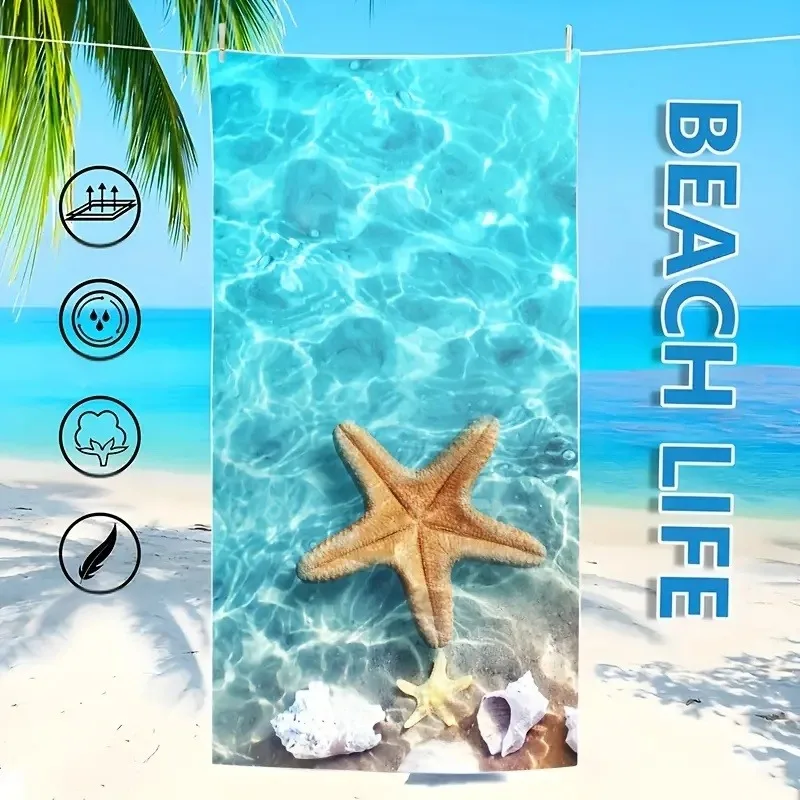 Beach Towel: Dive into Beach Life with a Starfish & Shell Design! Suitable for towels, bath towels, beach towels
