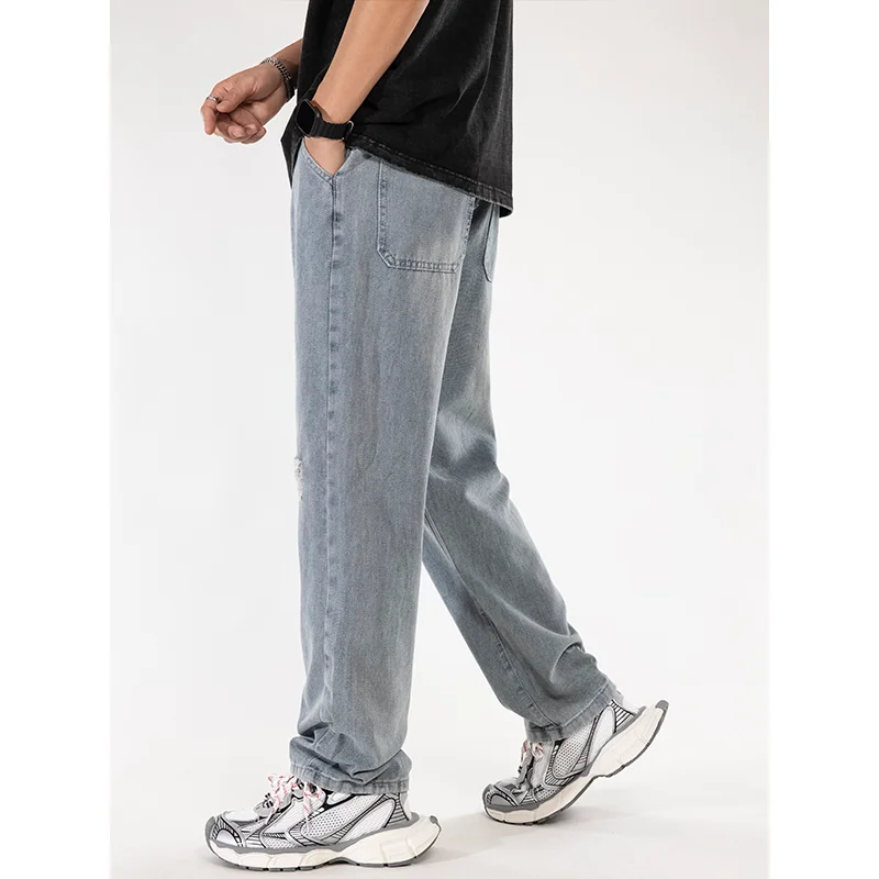 S-3XL Teenage Jeans Appear Slim and Loose Fitting Casual and Versatile Outgoing Drawstring Pants Straight Leg Trendy Jeans